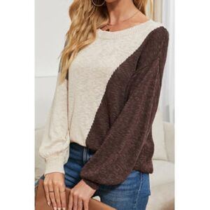 Jhon Peters cream brown and gray color block sweater size large